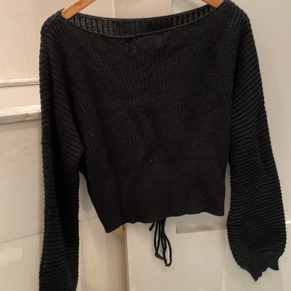 Black Lace Up Front Sweater - Picture 2 of 4